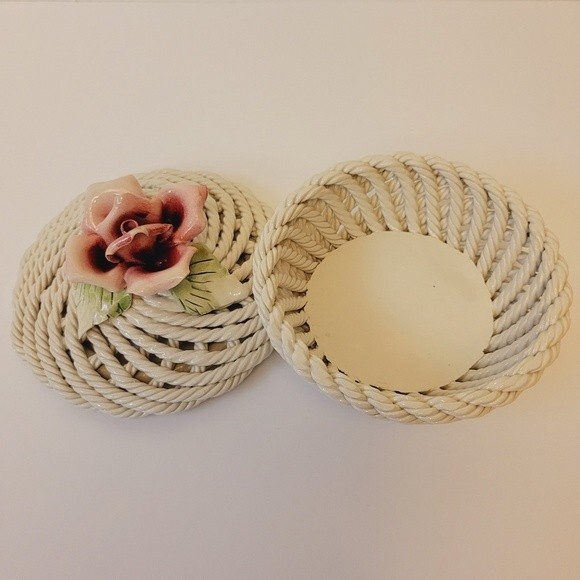 Vintage Weave Capodimonte Rope Basket/ Trinket Dish - Picture 5 of 12